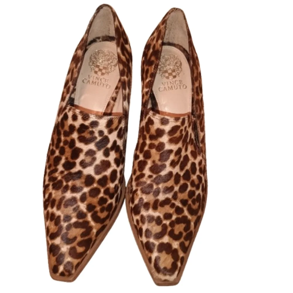 Vince Camuto‎ Wevenly 3 Leopard Calf Hair Pointed Toe Heels Size 9M Block Cone